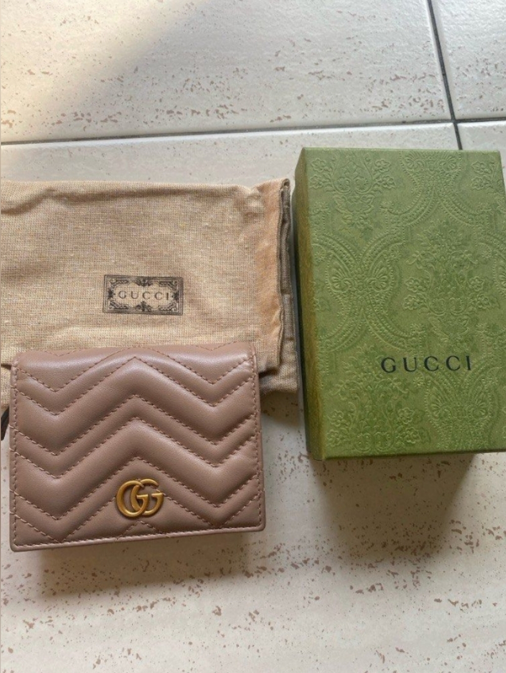 Gucci Small Chevron Wallet in Taupe with Gold Hardware